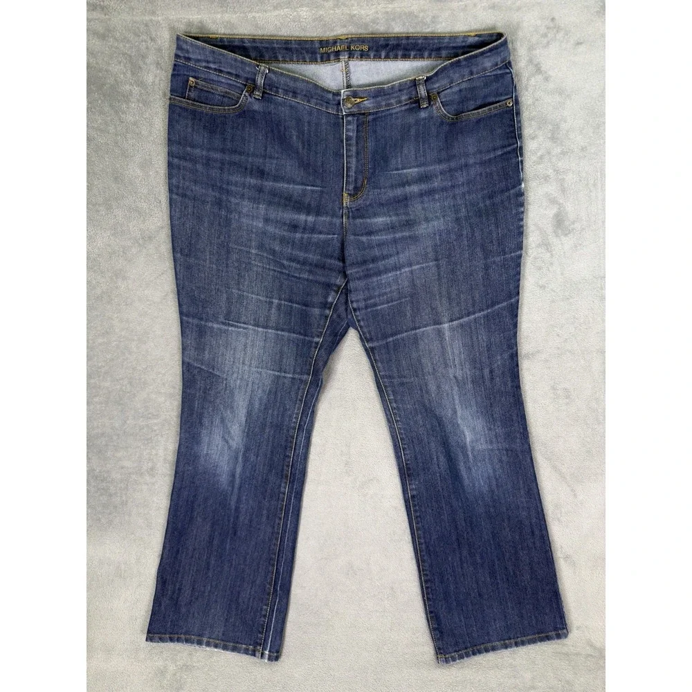 Michael Kors Jeans Womens 18W Plus Blue Dark Wash High Rise Baggy Wide‎ Leg
